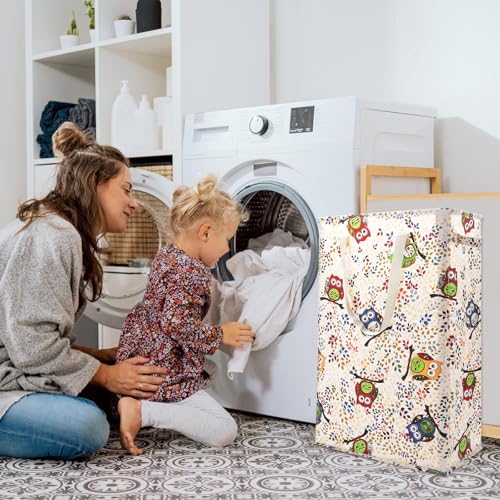Odonata Slim Laundry Hamper Handles Collapsible Laundry Basket Thin Dirty Clothes Basket Narrow Laundry Bag Foldable Dirty Hamper 48L (Owl) - color: Owl