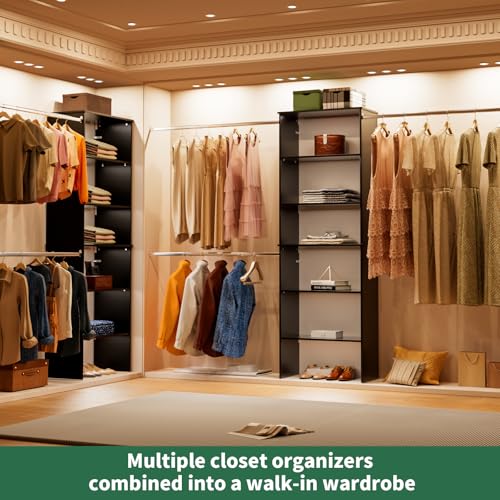 ROOMTEC Closet System, 25.5" Wide Wall-Mounted Closet Organizer Kit with Wood Storage Tower and 3 Hanging Rods, Wardrobe Closet System for Walk-In Closets, Black - color: Black, size: 25.5 Inch