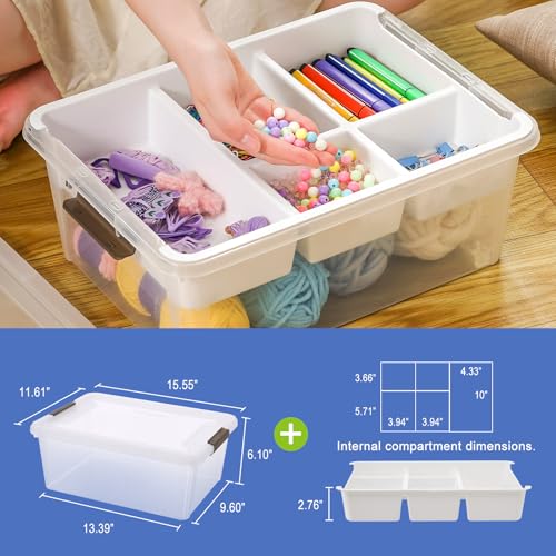 MACOPRO 17 QT Plastic Storage Box with Removable Tray, Bins with Lids, Clear Storage Container for Craft Supplies, Beads, Tools, Sewing, and Playdoh Organization (White, 1Pack-17QT) - size: 1Pack-17QT