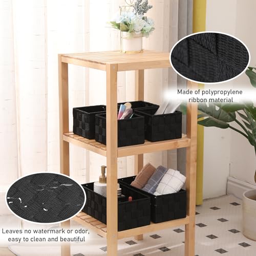 Woven Storage Bins with Lids, Set of 8, Polypropylene Storage Baskets with Metal Frame, Stackable Fabric Boxes for Drawers, Closet, Shelf, Nursery and Office, Black - color: Black, size: 8PCS-with lid