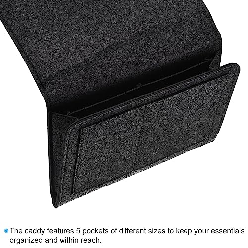 PATIKIL 11in Bedside Caddy, Bed Caddy Bedside Organizer Hanging 5 Pocket Soft Felt Bed Pockets Bedside Storage Organizer Remote Control Holder for Bedroom Phones Glasses, Grey - color: Grey, size: 10.6*8.6inch