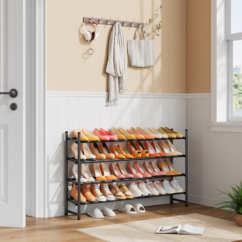 Tajsoon Expandable Shoe Rack for Closet 4 Tier, 29“-41“Adjustable & Stackable Shoe Shelf Storage, Metal Shoe Rack Organizer for Front Door Entrance, Closet, Garage, Entryway, Black - color: Black, size: 4 Tier