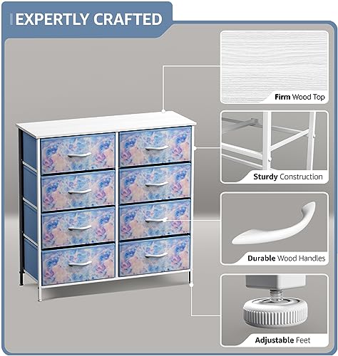 Sorbus Dresser with 8 Drawers - Furniture Storage Chest Tower Unit for Bedroom, Hallway, Closet, Office Organization - Steel Frame, Wood Top, Easy Pull Fabric Bins (8-Drawer, Blue) - color: Tie Dye Blue, size: 8 Drawer