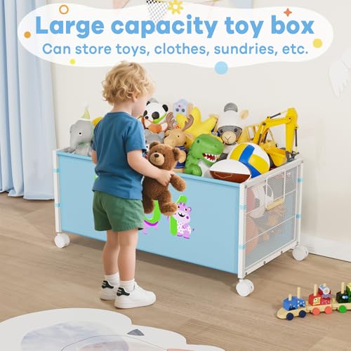 JBBTOOL Large Toy Box, Toy Storage Organizer for Kids, Toy Chest for Toddlers with 360° Wheels, Toybox for Living Room, Oxford Cloth Toy Box for Boys, Girls, Stuffed Animals, Clothes - color: 2-Blue 1PC