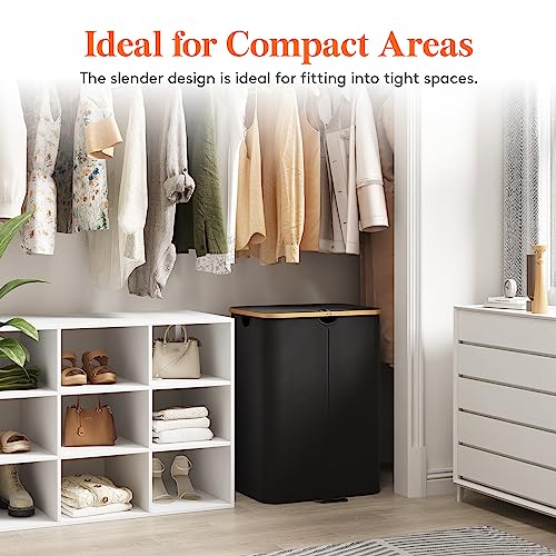 Lifewit 150L Double Laundry Hamper with Lid, Large Laundry Basket with Removable Bag & Bamboo Handles, Fodable Tall Dirty Clothes Hamper for Laundry Collapsible Bin for Bathroom Bedroom Dorm, Black - color: Black, size: 150L