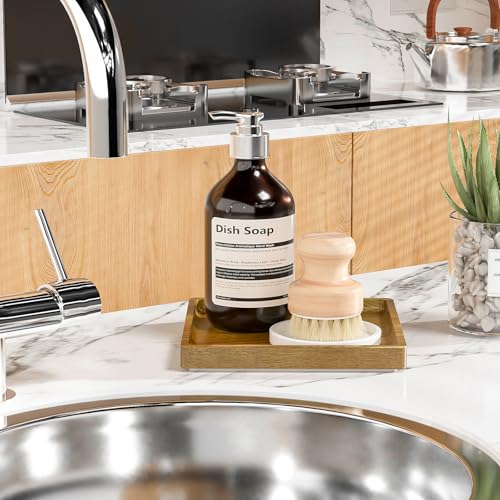 WEENSON Square Acacia Wood Bathroom Vanity Tray for Soap Dispenser, Toiletries, Makeup, Perfume, Decor, Kitchen Tray for Counter Salt Spice, Toilet Tank Tray for Candle, Nightstand 7.9"x7.9" - color: Acacia, size: 7.9" x 7.9" x 0.8"