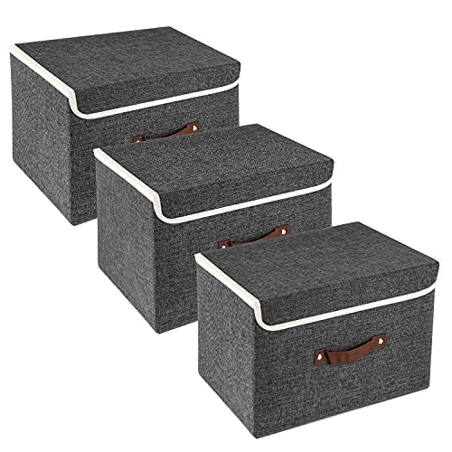 TYEERS Collapsible Storage Boxes, Washable Fabric Storage Bins with Lids, 14.9x9.8x9.8 inches, 3 Pack, Black - color: Black, size: 3-Pack