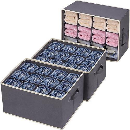 3 Pcs 12 Cell Large Size Pants Organizers for Clothes, Jeans, Sweater, T-shirt, Dress Stackable for Wardrobe Closet Drawer Organizer Storage Bin Container, Dark Grey - color: Dark Grey