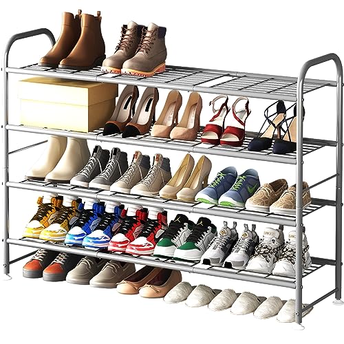 LINZINAR Shoe Rack 4 Tier Storage Organizer for Closet Entryway Metal Grey - color: Grey, size: 4-Tier