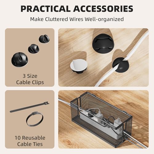 Marbrasse 3 Pack Cable Management Box, Metal Mesh Cord Organizer Box for TV Wires, Electrical Hiding, Power Strip – Under Desk Cable Storage Box with Cable Clips&Reusable Cable Ties for Home/Office - color: Black