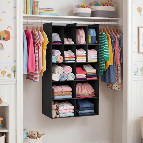 Ofiray-home 5 Tier Hanging Closet Organizer, 14 Compartments Sweater Organizer for Closet with 3 Sturdy Hooks, Closet Organizers and Storage, Wardrobe, Rv, Garment Rack, Black - color: Black, size: 5-Tier