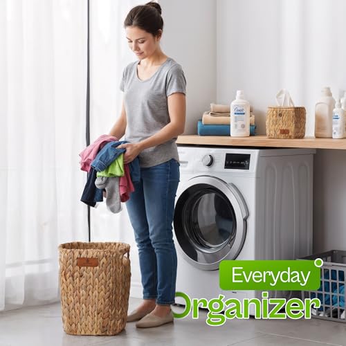 Handwoven Water Hyacinth Decorative Basket, Small Bathroom Trash Can 10L, Open-Top Woven Organizer for Bathroom, Bedroom & Living Room, Natural Fiber, 11 Inch - size: 11 Inch (28 cm), style: Bathroom Trash Can