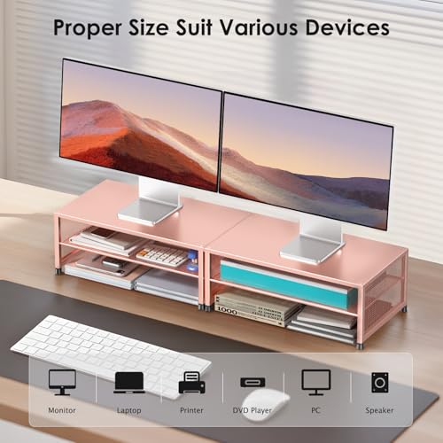ECOLOVI 2-Tier Computer Monitor Stand Riser, Desk Organizer for Monitor, Printer & Laptop Stand, Desktop Workspace Organizers for Office Supplies(Rose Gold) - color: Rose Gold