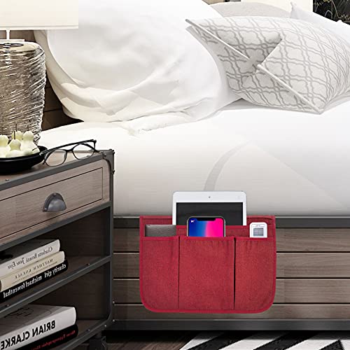 Bedside Caddy Bedside Storage Organizer Magazine Phone Tablet iPad Remote Holder, Organizer Caddy for Home College Dorm Bed, Sofa, Bunk Bed (Burgundy) - color: Burgundy