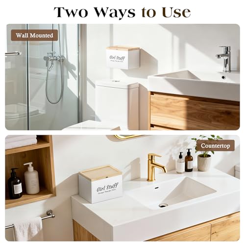 Luxspire Tampon Holder for Bathroom - Discreet Feminine Product Organizer with Lid & Wood Pad, Shark Week Tampon Storage Box, Stylish Girl Stuff Organizer for Bathroom, White - color: White