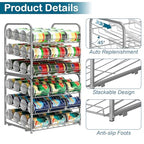 Stackable Can Organizer for Pantry Organizers and Storage 2 Pack Adjustable Can Holders for Pantry Holds Up to 72 Cans with Metal Rack Dispenser for Kitchen Canned Foods and Drinks, 3 Tier, Silver