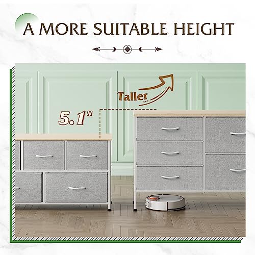 WLIVE Dresser for Bedroom with 5 Drawers, Wide Bedroom Dressers with Drawer Organizers, Chest of Drawers, Fabric Dresser for Living Room, Closet, Hallway, Light Grey - color: Light Grey