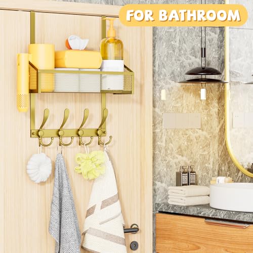 Kaiferty Over The Door Hooks Organizer, Coat Rack Over The Door Storage Hanger Towel Rack, Back of Door Storage Organizer for Bathroom,Bedroom,Kitchen,Office (Gold, 2-Tier) - color: Gold, size: 2-Tier