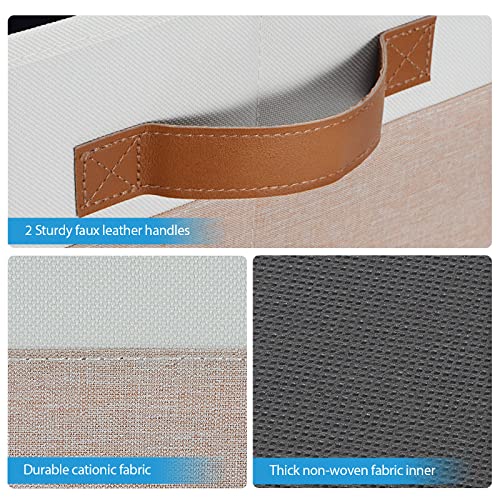 Large Fabric Storage Bins, Foldable Fabric Storage Baskets for Shelves, Sturdy Storage Boxes with PU Handles for Organizing Closet Home Bedroom Office (26L, 3 Packs, Pink&White) - color: White with Pink, size: Large-3pcs