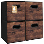 Fabric Storage Cubes, Collapsible Imitation Wood Organizer bins with 2 Handles - Set of 4, Fit Cube Storage Unit, for Clothes, Bedroom, Brown and Black (Small-10.5in x 10.5in x 11in-4 Pack) - size: Small-10.5in x 10.5in x 11in-4 Pack