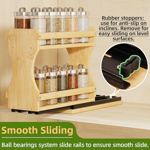 BAMEOS Pull Out Spice Rack Organizer for Cabinet, Bamboo Wide 4.2" Slide Out Seasoning Organizer for Kitchen, No Drill Anti-Tip Ball Bearing Silent Glides, Pantry Cabinet Organizer,Natural - size: 4.2" Wide, 1 Drawers