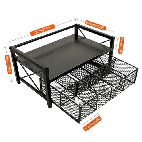 Tea Bag Organizer With Adjustable Drawer, Teabag Bar Holder Organizer For Counter, Wood ＆ Metal Station Storage Chest Display, Coffee Packet Containers Box For Countertop Kitchen Office Black - color: Black