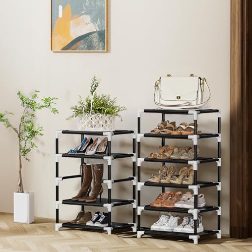 ERONE Shoe Rack with Cover 10 Tier Tall Slim Narrow Shoe Rack Organizer Space-Saving Sturdy Shoe Storage Shelf for Entryway, Closets