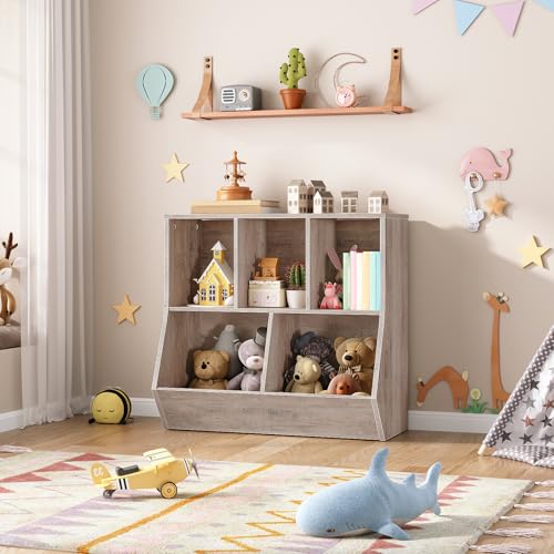 HOOBRO Kids Bookshelf, Bookcase Footboard, Toy Storage Cubby, Children's Toy Shelf, 35.4" L Toy Storage Cabinet, Fit for Children's Room, Playroom, Hallway, Kindergarten, Greige BG32CW01 - color: Greige, size: 35.4"L x 11.8"W x 29.5"H