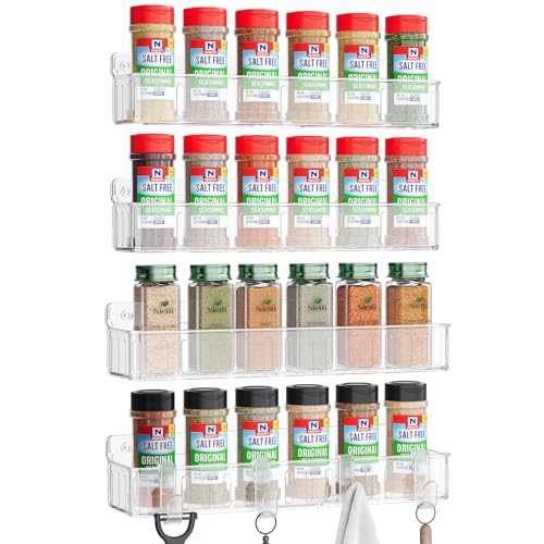 Nieifi Spice Rack Wall Mount, 4 Pack, Clear, Screw or Adhesive Installation, Spice Rack Organizer for Your Kitchen Cabinet or Pantry Door - color: Clear