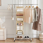MAX Houser 6 Tier Shelf Hanging Closet Organizer, Cloth Hanging Shelf with 2 Sturdy Hooks for Storage, Foldable (Beige) - color: Beige