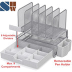 Simple Houseware Mesh Desk Organizer with Sliding Drawer, Double Tray and 5 Upright Sections, Silver - color: Silver