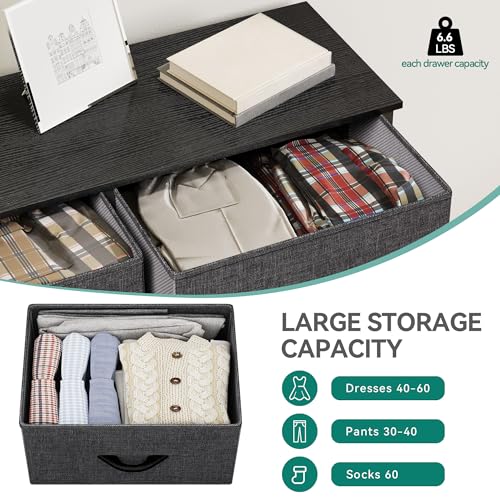 YITAHOME Dresser for Bedroom with 5 Drawers, Wide Bedroom Fabric Dresser with Storage Bins, Clothes Cabinet for Bedroom, Living Room, Hallway, Black Grey - color: Black Ash, style: 5-Drawer