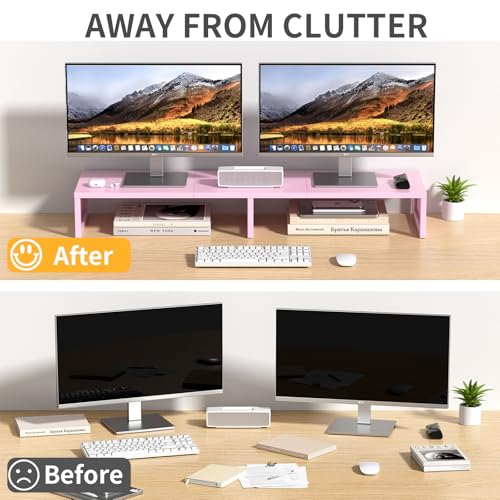 Dual Computer Monitor Stand Riser, Desk Organizers and Accessories, Printer & TV Stand, Desk Shelf, Office Desk Accessories & Desktop Workspace Organizer for Office Supplies, Pink - color: Pink