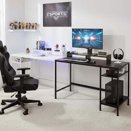 MINOSYS 47-inch Computer Desk with Storage Shelf - Ideal Gaming Desk for Bedrooms, Small Spaces, and Home Offices Modern Writing Desk for PCs,White Table. - color: Tx-white, size: 47 inch