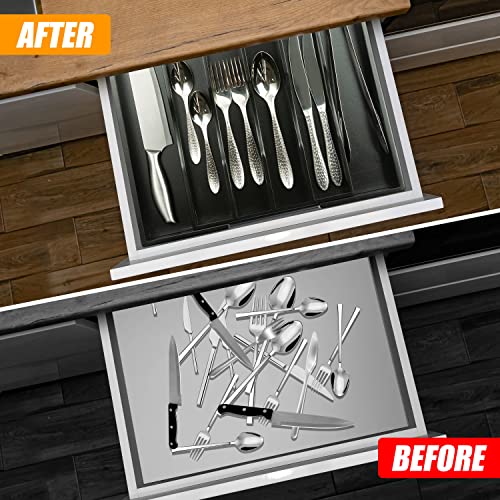Kitchen Silverware Drawer Organizer and Storage Kitchen Gadgets Best Sellers 2025 First Apartment Essentials New Home Must Haves Things Stuff Accessories House Warming Housewarming Hostess Host Gifts - color: Black, size: 7 Slots Expandable-2PC