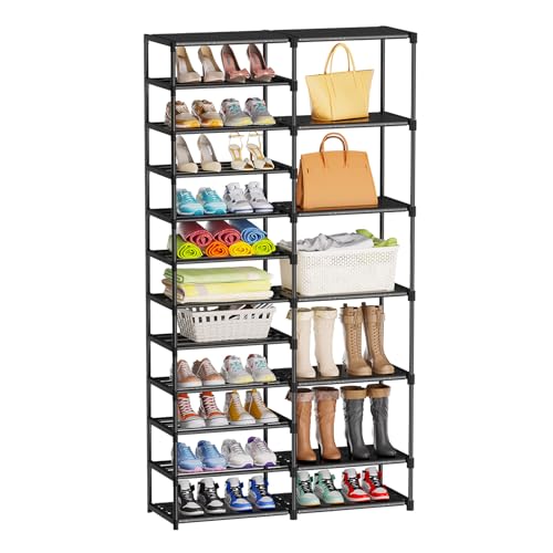 Ekisemio 12 Tier Shoe Rack Tall, Shoe Rack Organizer, Large Capacity Holds 34-50 Pairs, Boot Rack Organizer for Entryway, Closet, Garage, Black - size: 2 Row 12 Tiers