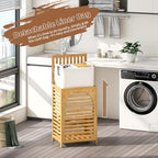 FILWH Laundry Hamper with Lid (16.9 * 13 * 26.5inches) Large Bamboo Laundry Bin Basket 85L Clothes Hamper with 1 Removable Bag Storage baskets for Bathroom(Natural) - color: Natural