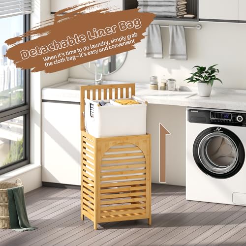 FILWH Laundry Hamper with Lid (16.9 * 13 * 26.5inches) Large Bamboo Laundry Bin Basket 85L Clothes Hamper with 1 Removable Bag Storage baskets for Bathroom(Natural) - color: Natural