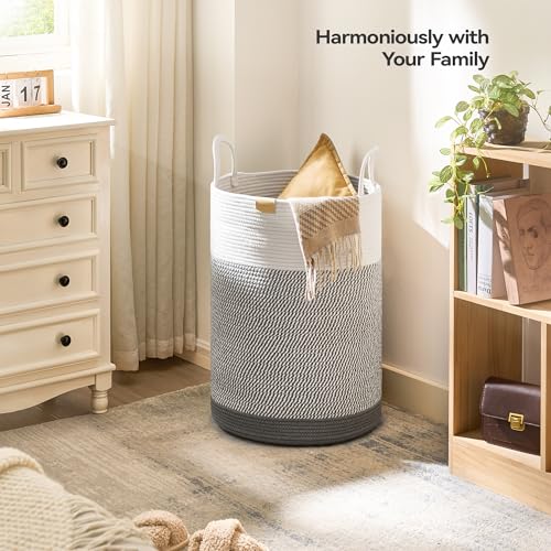 Nunsino Laundry Hamper 75L,Large Laundry Basket for Clothes,Decorative Storage Basket for Blankets,Cotton Rope Woven basket for bedroom,Grey White - color: Grey&White, size: 75L/19.8Gal
