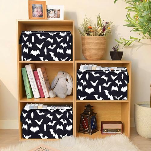 MAIZMZ Halloween Storage Basket Pumpkin Ghost Gift Basket for Kids Foldable Toy Box Waterproof Organizer Bin Laundry Nursery Hamper for Home Office Dorm Closet Shelf - color: Black Bat