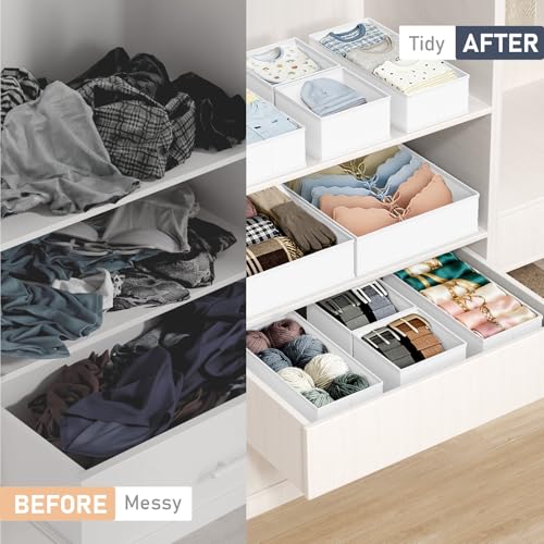 DIMJ Drawer Organizer Clothes - 30 Pack Closet Drawer Organizer Bins for Baby Clothes Storage, Fabric Dresser Organizer for Nursery Bedroom, Foldable Small Drawer Dividers for Underwear Socks - color: White, size: 30 Pack