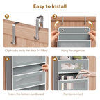 Simple Trending Over The Door Organizer, Hanging Shelves with 5 Large 5 Side Pockets, 44 lb Weight Behind Door Storage for Bedroom,Bathroom, Pantry, Nursery, Grey