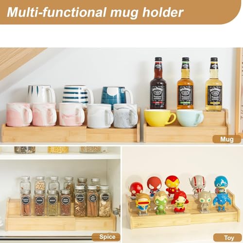 Hongtamoya 2-Tier Expandable Bamboo Coffee Mug Holder, Mug Organizer for Kitchen Cabinets, Mug Cup Rack, Multi-Functional Cup Holder Shelf, Coffee Bar Organizer, Home - size: (11.61~22.44'')L*8.86''W*4.53''H