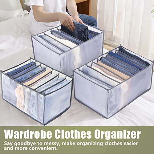TOOVREN Jeans Organizer Extra Large 9 Grids, Closet Organizer with Foldable Drawer Compartments, Washable Clothing Storage Box 3-Pack - color: Upgraded 3PCS(Large 9 Grids,Gray)