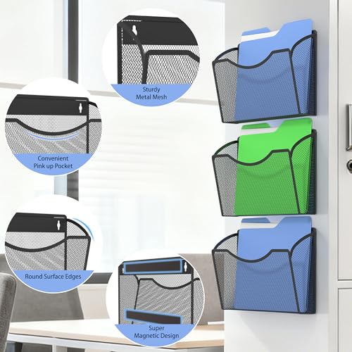Gawerk Mesh Hanging Wall File Holders, Metal Vertical Wall Basket Mail Organizer for Office/Home (Black, 3 Pack Magnetic) - size: 3 Pack Magnetic