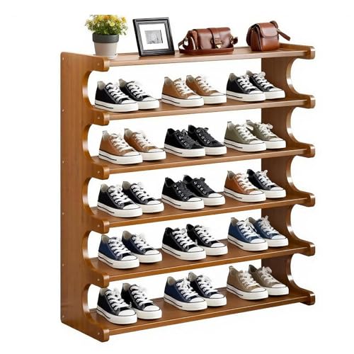 KNERS Bamboo Shoe Rack, Multi-Layer Space-Saving Shoe Organizer for Entryway, Bedroom or Living Room, Stable & Easy to Install, 3-Tier / 5-Tier / 6-Tier Options (6 Layer - 80cm) - size: 6 Layer - 80cm
