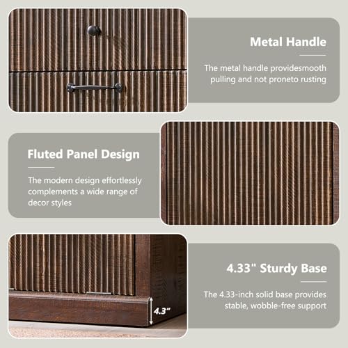 IFBUY Modern Double Tilt-Out Laundry Hamper Cabinet, 20 Gallon Fluted Trash Can Cabinet w/2 Drawers, Wooden Hidden Garbage Can Cabinets w/Laundry Basket, Free Standing for Bathroom and Kitchen, Brown - color: Brown, size: 13"D x 39.3"W x 35.8"H (Full)
