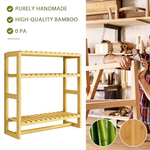 Galood Over The Toilet Storage Bathroom Shelves Wall Mounted 3 Tier Space Saver Corner Shelf Organizer Bamboo Towel Rack Toilet Paper Cabinet with Hanging Rod Yellow - color: Yellow 1pack, size: Large