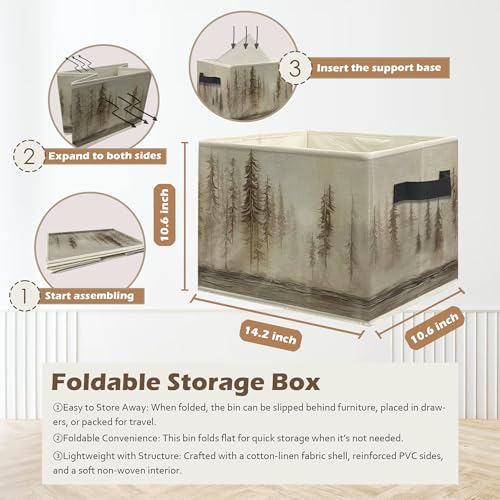Misty Forest Pine Tree Storage Box Bins, Vintage Neutral Nature Forest Lake Collapsible Storage Basket Organizer for Bedroom Laundry Room Home Clothes Toys Books, Toybox for Girls Boys - color: Floral T