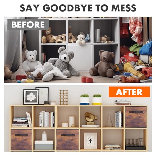 PowerKing Collapsible Storage Cubes with Handles, Fabric Foldable Bins for Closet Shelves, Durable Organization Storage Bins, 10.5'' x 11'' x 10.5'' (2Pack, Vintage Wood Grain) - color: Vintage Wood Grain, size: 2Pack